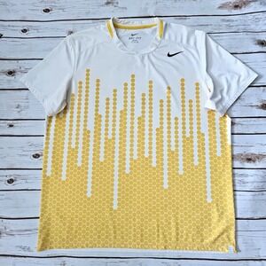 Nike Tennis Dri Fit T Shirt Men XXL Honeycomb V Neck Logo Jersey 2011 Yellow
